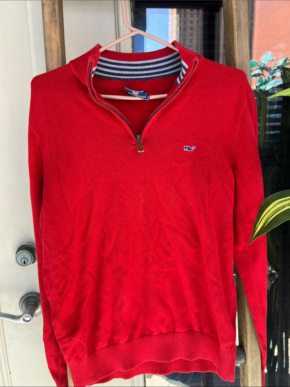 Vineyard Vines Men’s Red Quarter-Zip Pullover Sweater
